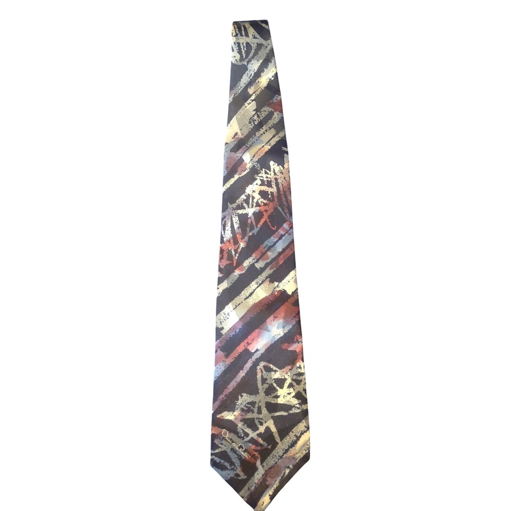 Vintage Oscar de la Renta Studio‎ Mens Abstract Geometric Silk Blend Tie Funky